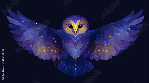 Owl with wings in night sky design