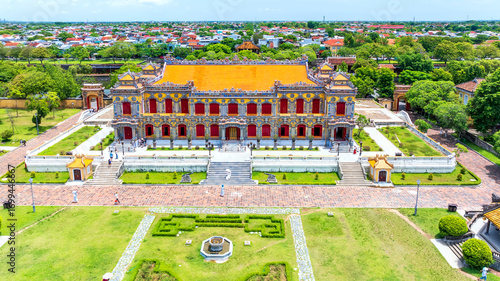 Aerial view of Kien Trung Palace within the Imperial City of Hue, Vietnam.Imperial Royal Palace of Nguyen dynasty. Travel and landscape concept