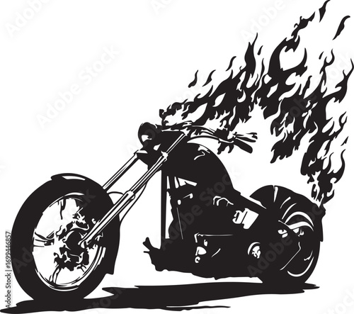 Illustration of a custom motorcycle with flames
