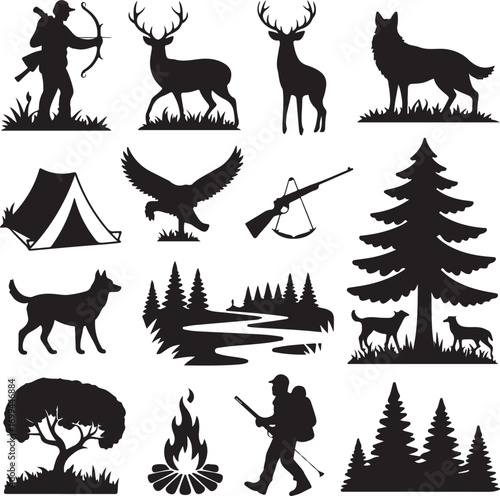 Hunting and Outdoor Adventure Silhouettes vector traced