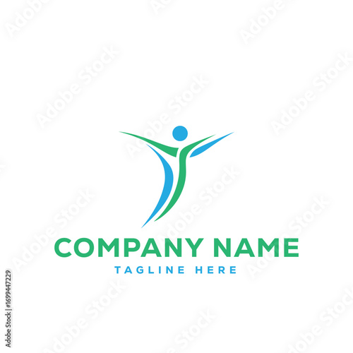 Human figure logo design, health and wellness branding identity, active lifestyle emblem, fitness and yoga studio vector icon, professional business template