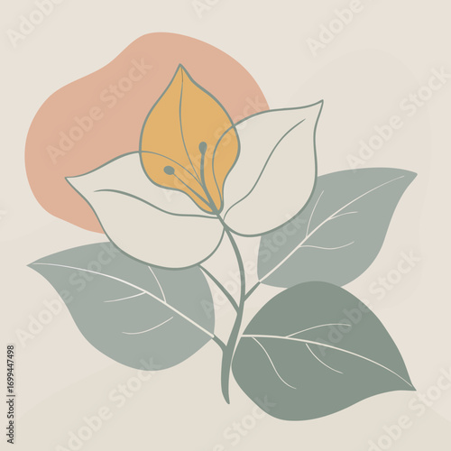Abstract minimalist botanical illustration featuring a delicate flower with soft hues