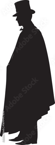Vector art of silhouette of a man in a top hat and cape
