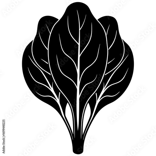 Stylized black silhouette of a bunch of spinach leaves with visible veins