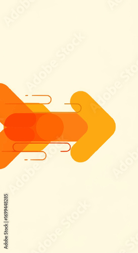 Modern flat design illustration of two overlapping orange arrows indicating forward motion and direction.