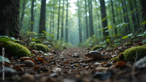The forest floor with a woodlouse walking. High quality 4k footage