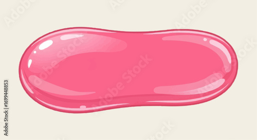 A single glossy pink jelly bean candy with shiny highlights, isolated on a light background.