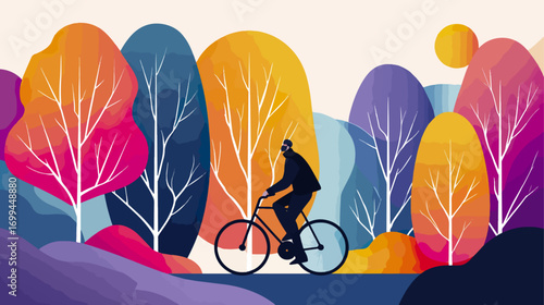 Person cycling through colorful autumn trees