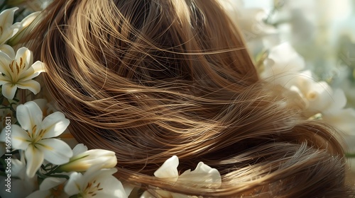 Beautiful Hair Surrounded by Lilies