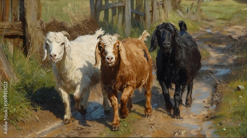 Billy Goats on a Muddy Farm Path