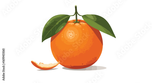 Fresh juicy mandarin with green leaf on a white background