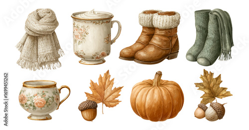 Autumn-Themed Cozy Accessories and Elements for Seasonal Artwork