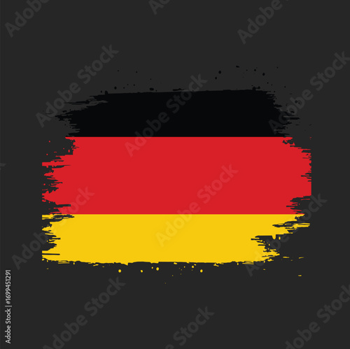 Germany flag vector illustration on brush paint texture, abstract grunge stroke design, patriotic national symbol for independence day, cultural identity art and creative country texture background