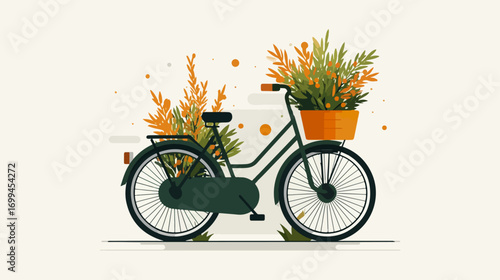 Bicycle with floral basket illustration