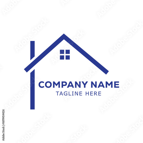 Real estate company logo design with house roof building and home property symbol