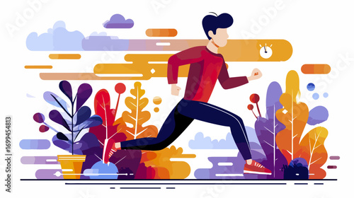Person running outdoors colorful flat illustration