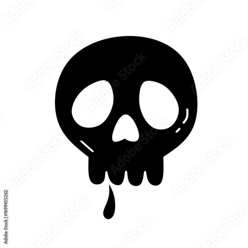 Simple Handdrawn Dripping Skull Icon with Creepy Halloween Theme Element