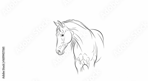 Elegant Horse Portrait Line Drawing.
