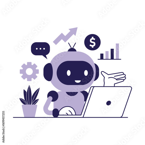 Marketing automation AI bot concept illustration. marketing automation, customer support, AI-powered business tools, and digital growth solutions