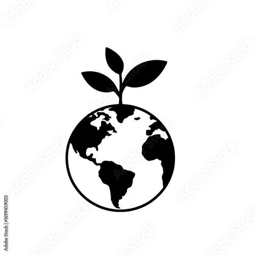 Planet Earth with a growing plant sprout vector icon, symbolizing ecology and environmental conservation