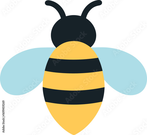 Flat Design Simple Bumble Bee with Striped Body Illustration Icon