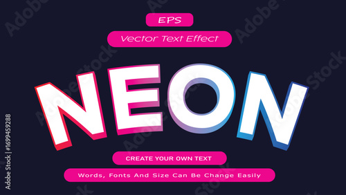 Editable Neon 3D Text effect Design, Vector Editable 3D Text Effect