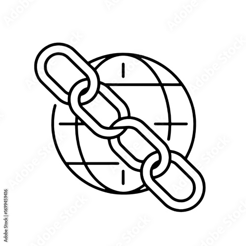 Chain Link Wrapping Globe Icon Depicting Connectivity, Network, and Global Interdependence