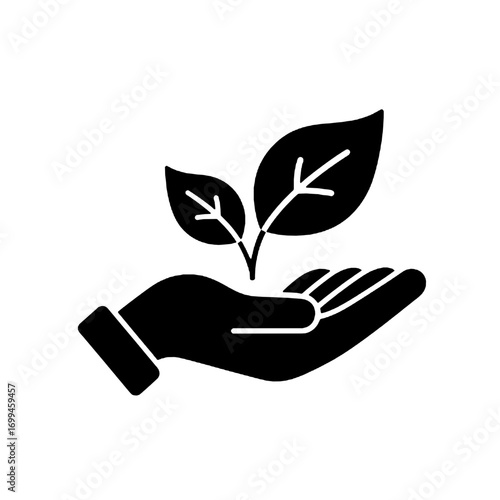 Hand holding a growing plant sprout minimalist glyph icon for environmental care
