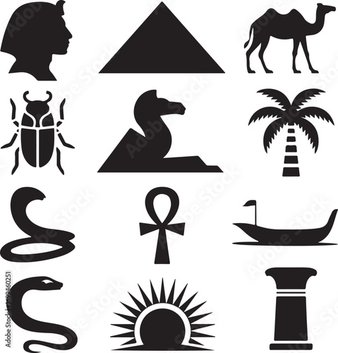 Egyptian Hieroglyphs and Symbols Silhouette Collection Keywords: egypt, egyptian, pharaoh, pyramid