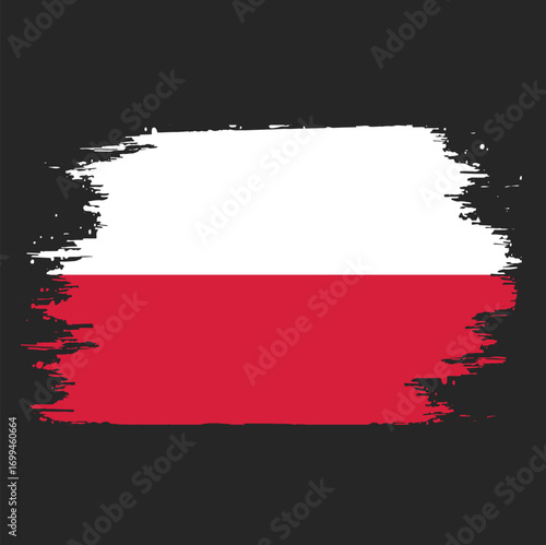 Poland flag vector illustration on brush paint texture, abstract grunge stroke design, patriotic national symbol for independence day, cultural identity art and creative country texture background