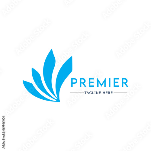 Premier logo design, abstract leaf or fan shape icon, business corporate branding identity, modern minimalist vector symbol, professional company template