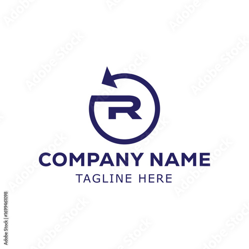 Letter R logo design, abstract circular arrow monogram, business branding identity, corporate symbol, modern vector icon, minimalist professional logo template