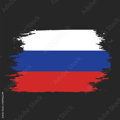 Russia flag vector illustration on brush paint texture, abstract grunge stroke design, patriotic national symbol for independence day, cultural identity art and creative country texture background