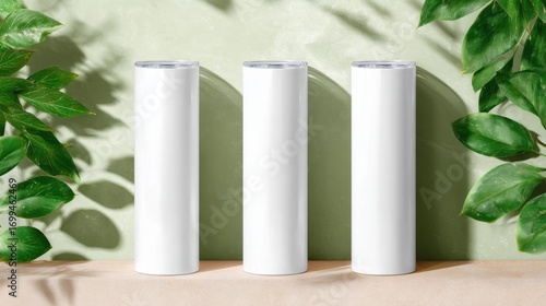 Wallpaper Mural Blank White Tumbler Mockup on Wooden Table with Background Torontodigital.ca