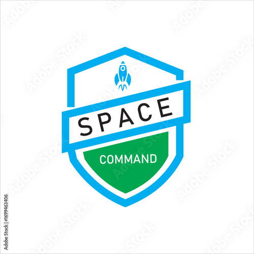 Space Command badge logo design, creative shield emblem, aerospace branding identity, modern vector icon, professional tech company template