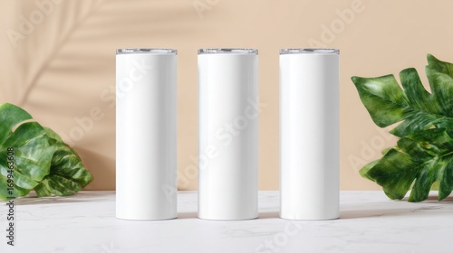 Wallpaper Mural Blank White Tumbler Mockup on Wooden Table with Background Torontodigital.ca