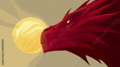 Fiery dragon profile silhouette