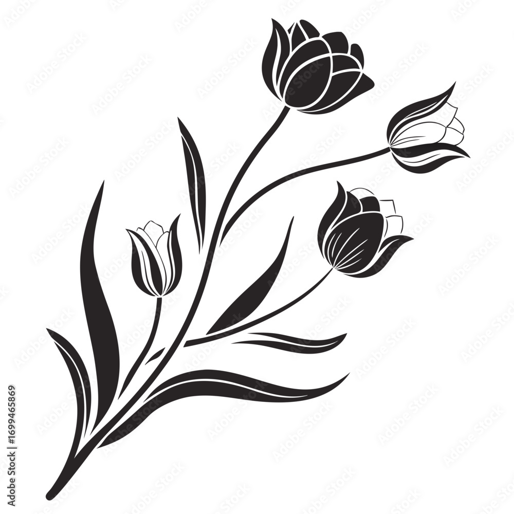 Fototapeta premium Elegant black and white tulip flower silhouette design