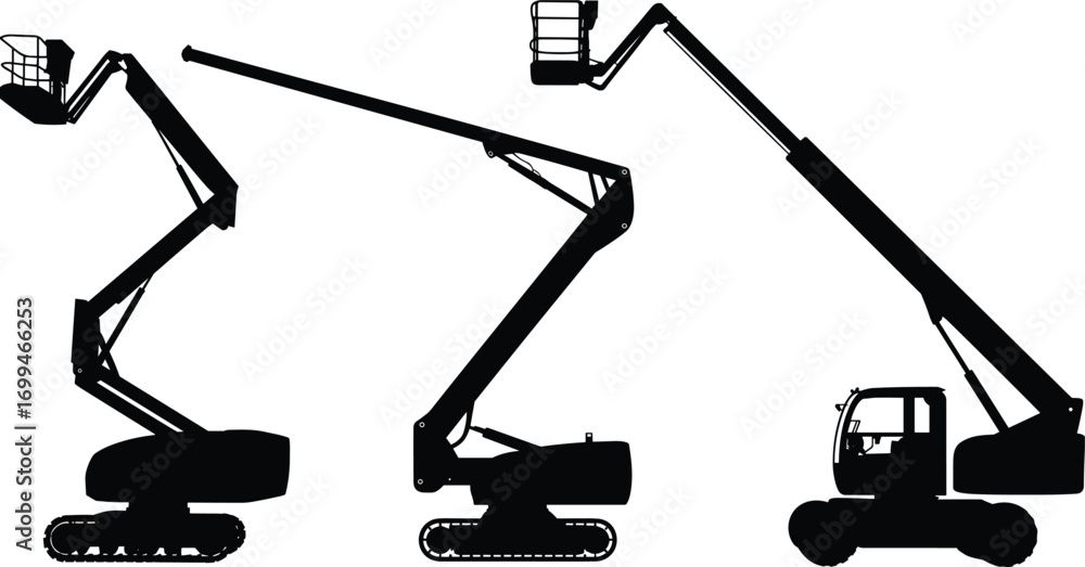 custom made wallpaper toronto digitalThree boom lifts, cherry pickers, aerial work platforms, construction equipment, industrial machinery, elevated work access, telescopic lifts, articulating lifts, hydraulic lifts, silhouette set