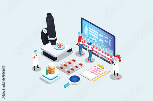Modern Isometric HIV Vaccine Medical Innovation Illustration, Web Banners, Suitable for Diagrams, Infographics, Book Illustrations, Game Assets, and Other Graphic Related Assets