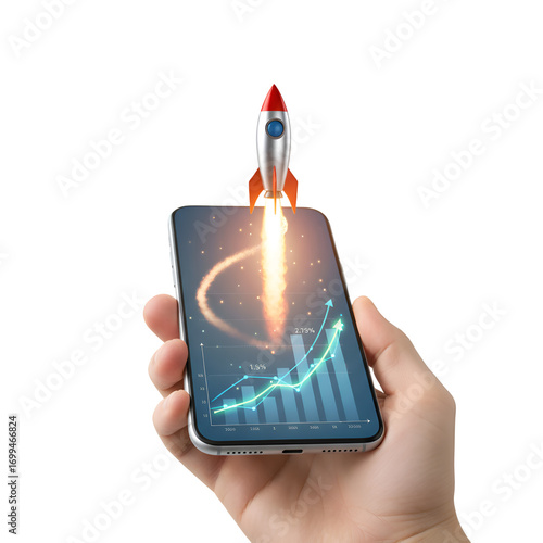 Mobile App Launch: Rocket-Fueled Growth & Success on white background