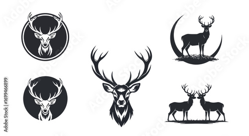 Vector illustration of collection of deer head and silhouette illustrations