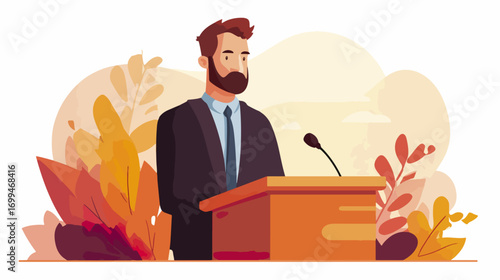 Man speaking at podium illustration