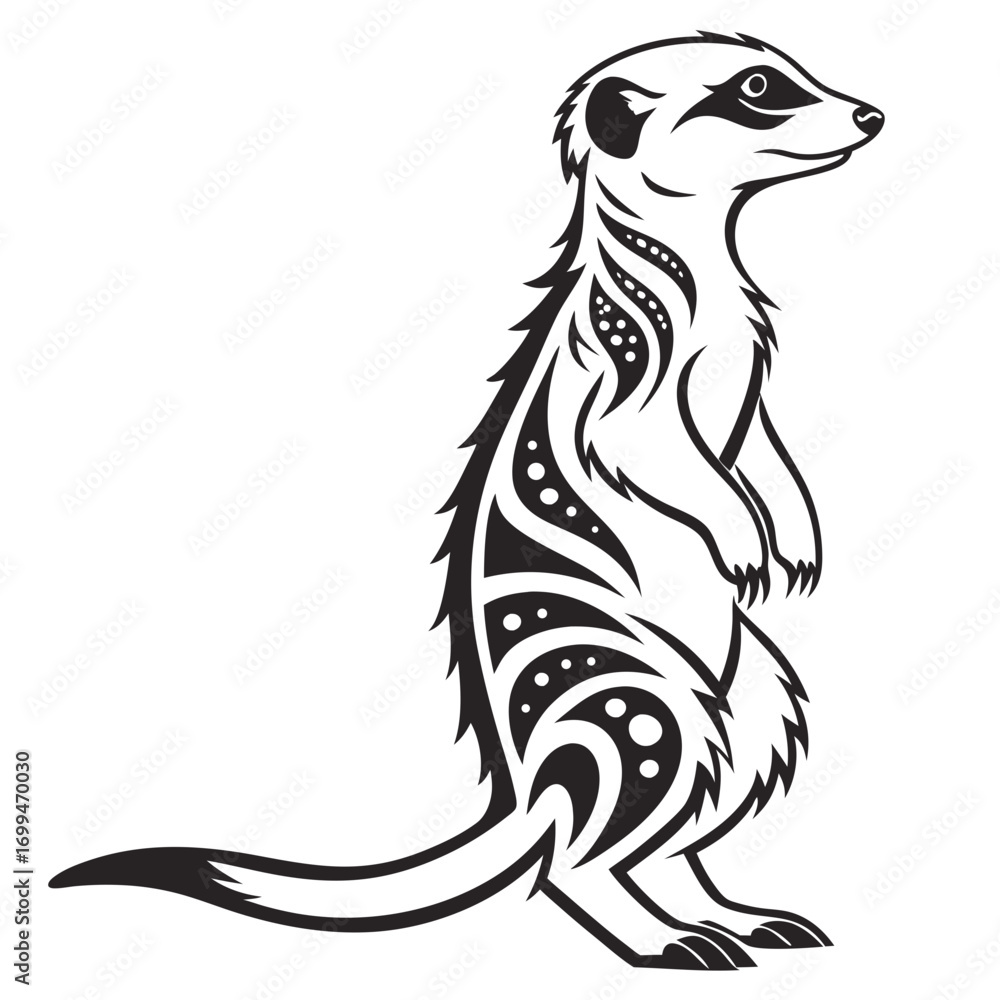 Obraz premium Stylized black and white meerkat illustration with tribal patterns
