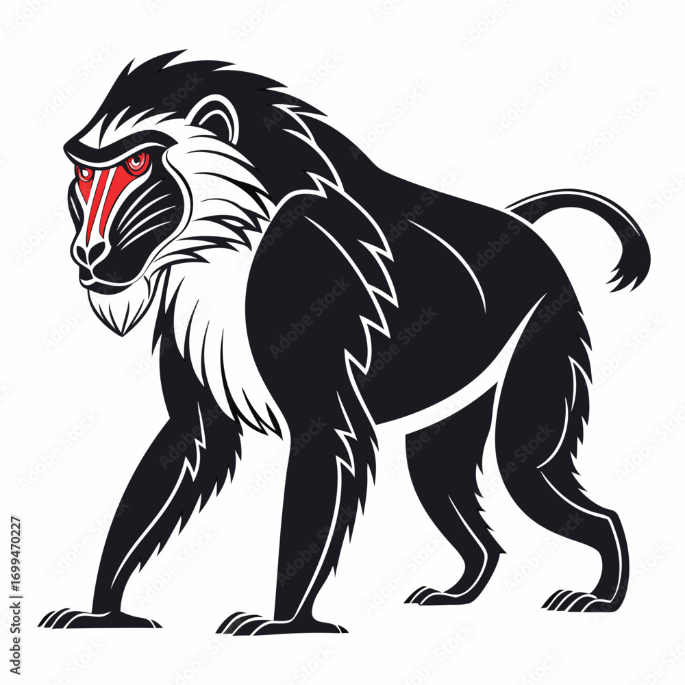 Fototapeta premium Stylized illustration of a black baboon with red markings on its face