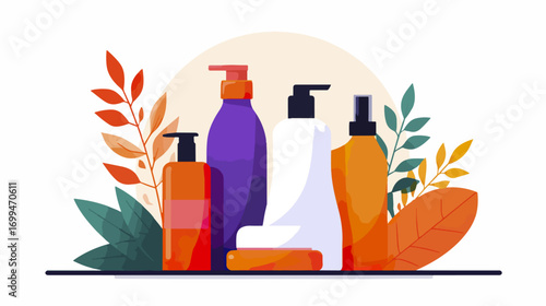 Cosmetics bottles display flat design