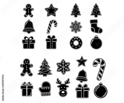 Christmas Cookie Icon Set – Black and White Holiday Vector Pack