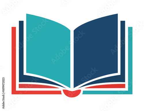 An open book icon with colorful pages, symbolizing knowledge, learning, education and ideal for educational websites