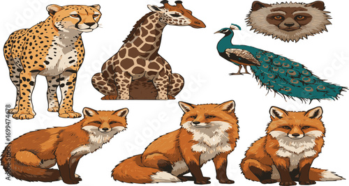 Nature's Palette Abstract Design with Cheetah, Giraffe, and Foxes - A Blend of Business, Travel, and Lifestyle Elements in a Digital Background