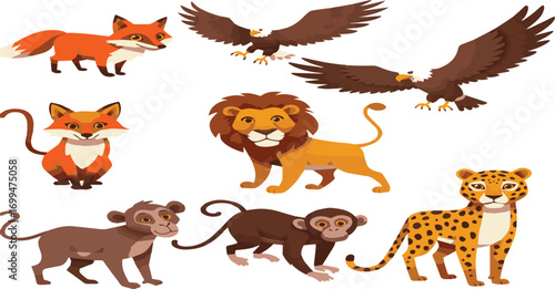 Diverse Wildlife Collection Foxes, Eagles, Lions, Monkeys, and Leopards - A Symbol of Nature's Richness for Lifestyle and Travel Themes